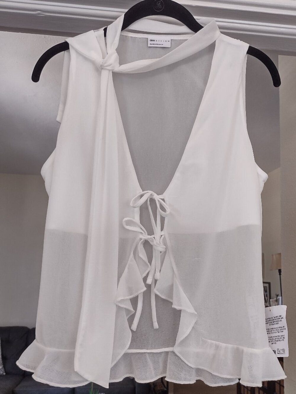 ASOS Ruffle Crop Top Choker Sash Medium Tie Front Indie Festival Feminine Glam